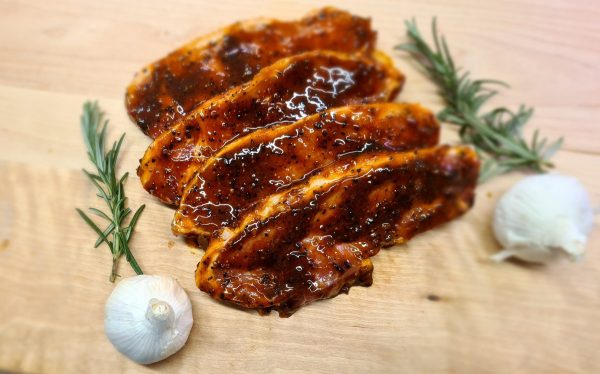 Black garlic pork steaks